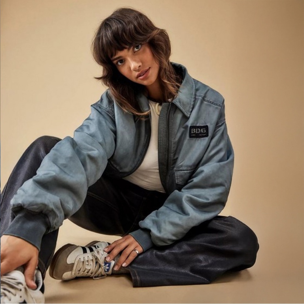 BDG Sydney Nylon Bomber Jacket, Blue, Size Small - Picture 3 of 7
